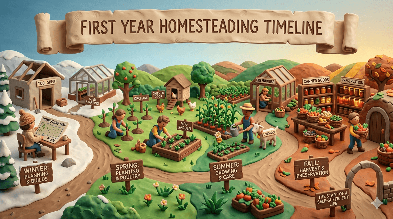 First Year Homesteading Timeline