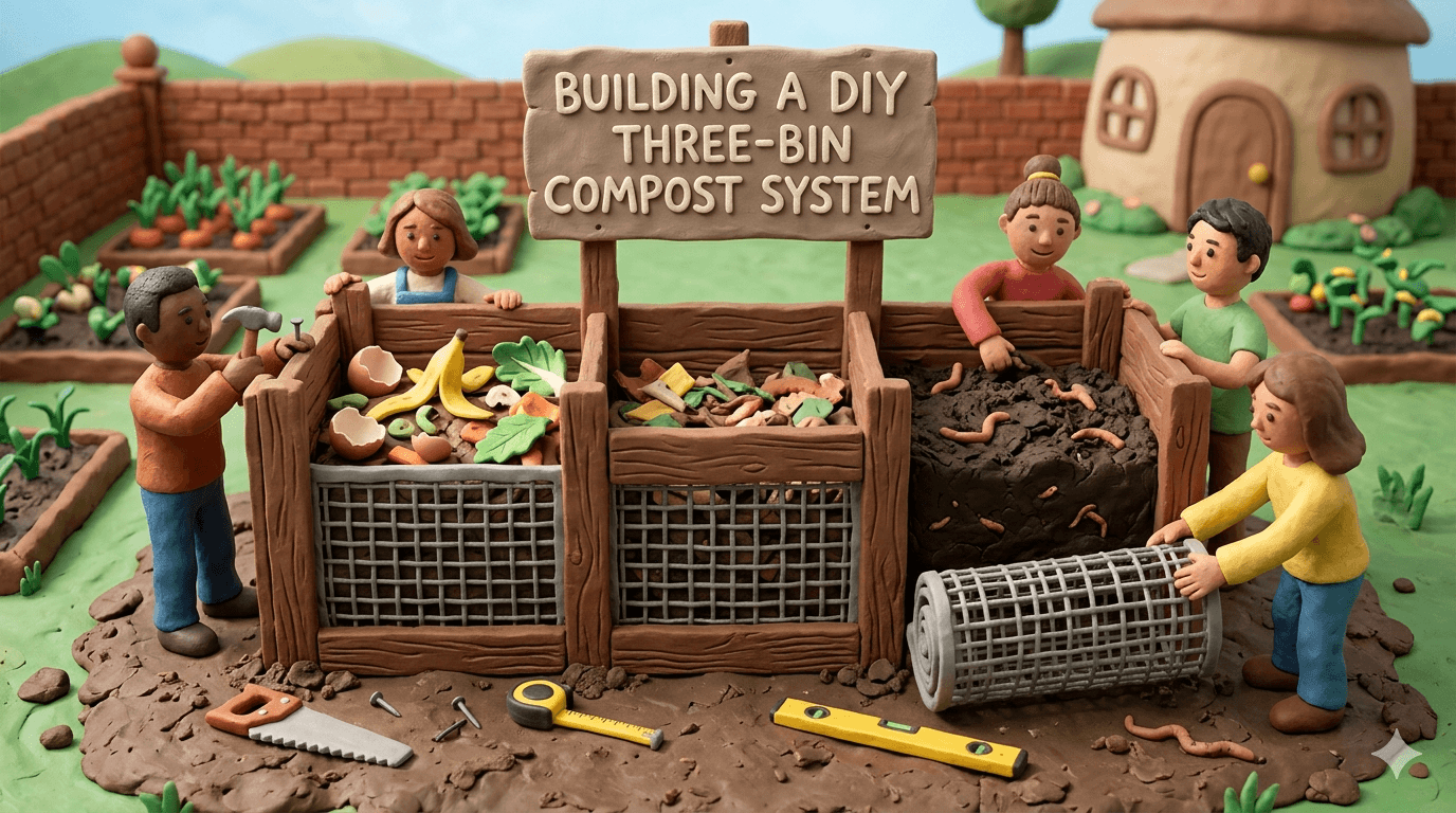 Building a DIY Three-Bin Compost System